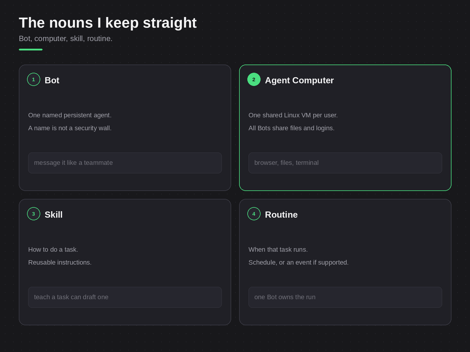 Bot, computer, skill, routine