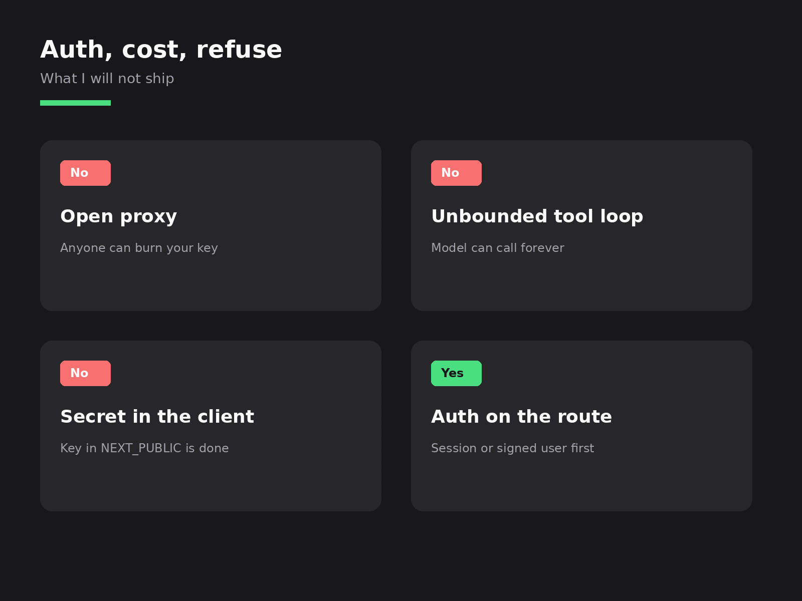Auth, cost, and what I refuse to ship