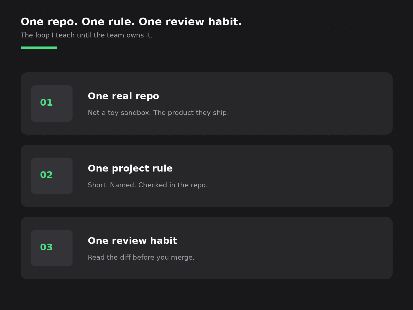 One repo. One rule. One review habit.